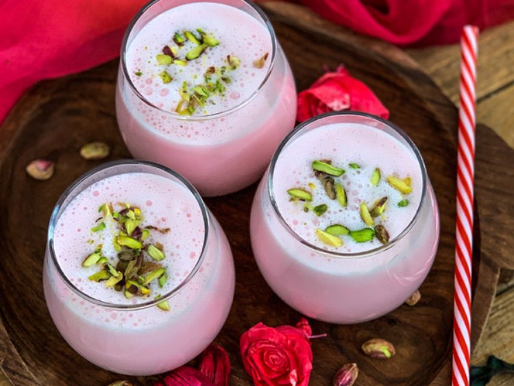 Drink homemade delicious and cool rose lassi in the summer